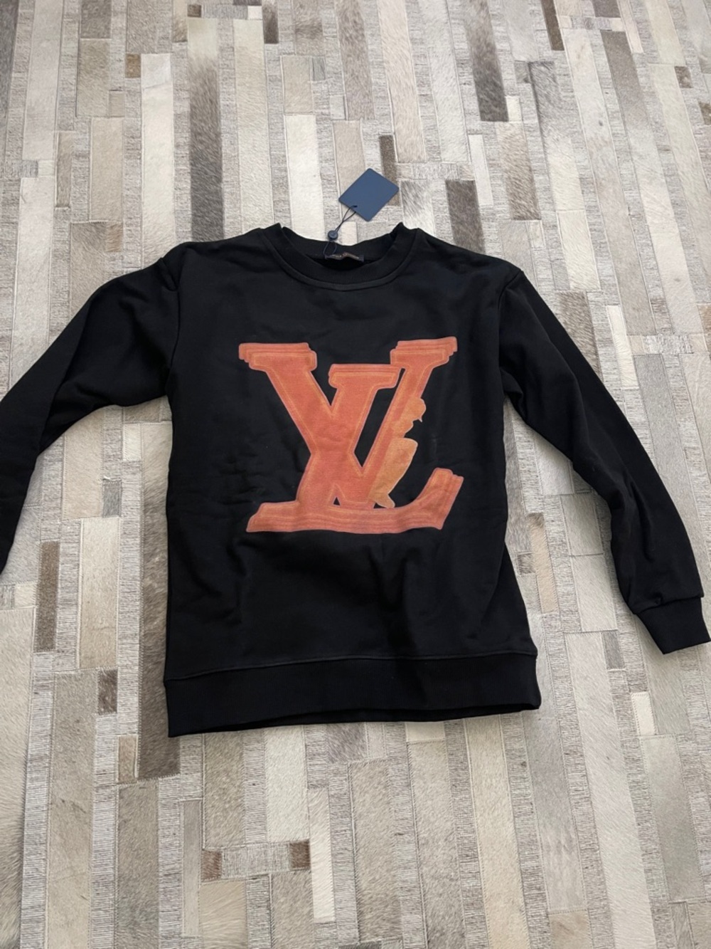 Louis Vuitton Black Crewneck with Rust LV Emblem